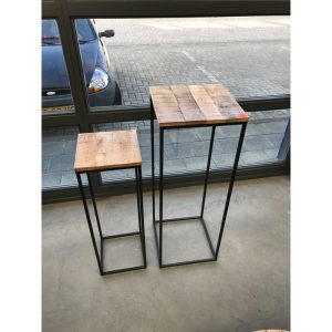 Mango houten zuil met stalen frame set van 2