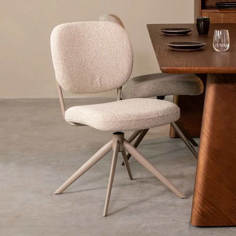 Eetkamerstoel Geneva | Naturel Bouclé | Taupe Onderstel
