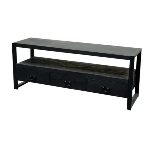 Industrieel zwart tv meubel 150 cm met 3 lades