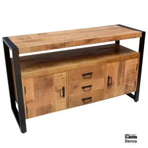 Mangohouten dressoir drie lades en twee deurtjes