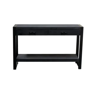 Zwarte mango sidetable met twee lades en onderblad