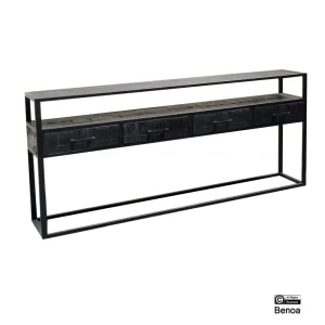 Zwarte industriële console table/ sidetable met vier lades