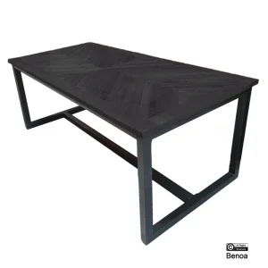 Zwarte eetkamertafel 160 cm t/m 220 cm met visgraat motief en stalen onderstel