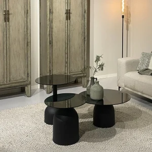 Bijzettafel Isa | Zwart Glas | Ø55 cm