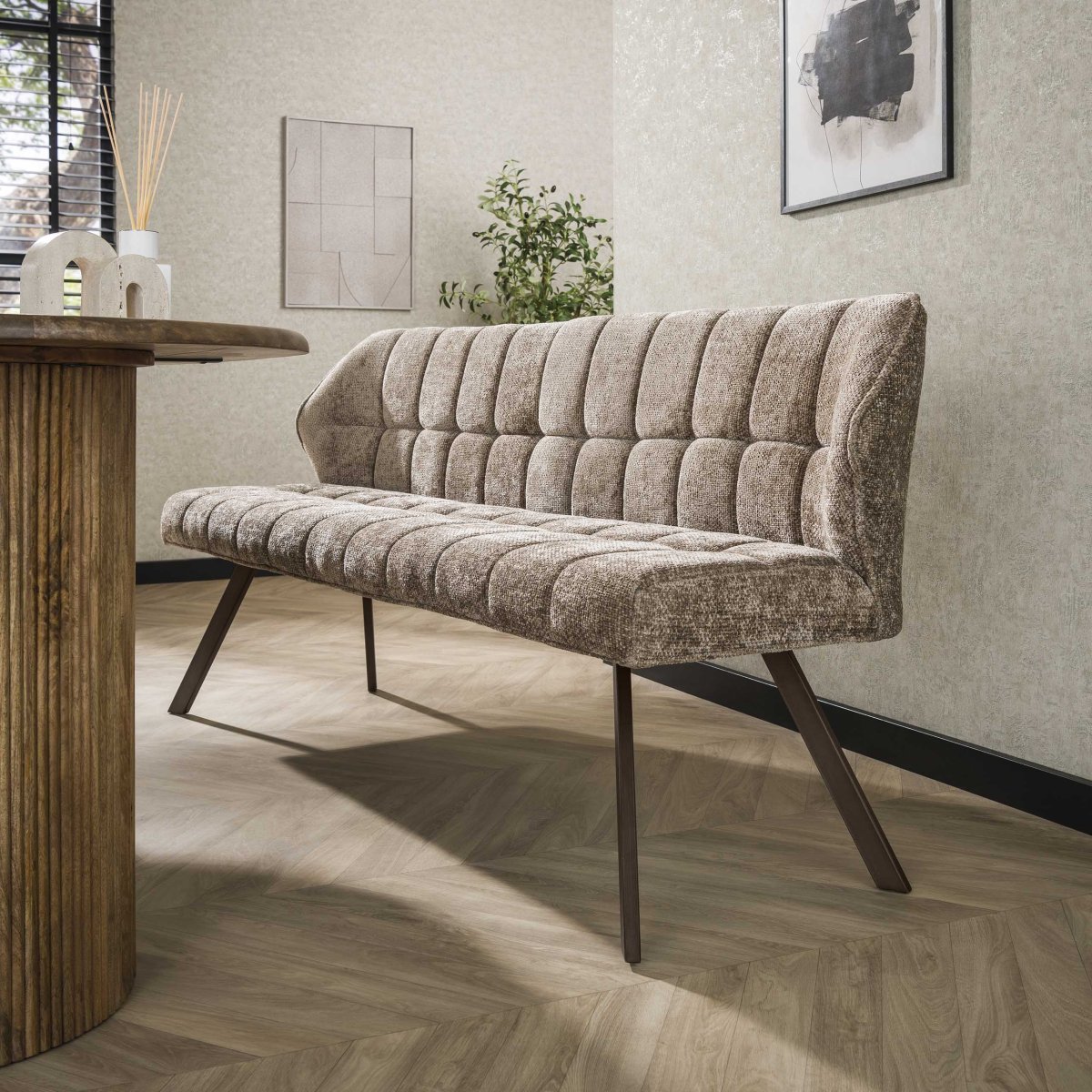 Eetkamerbank Raster | Hoven Beige | Onderstel Brons