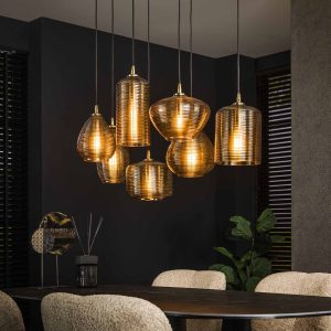 Hanglamp 7L Stripe Glass | Amberkleurig Glas