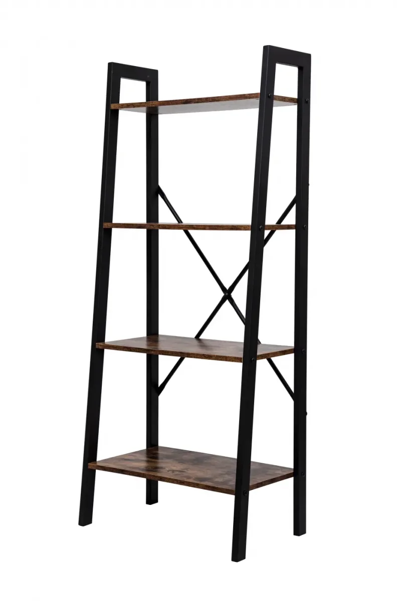 Wandkast Stoer metaal hout industrieel design open boekenkast 137 cm hoog zwart - Afbeelding 4
