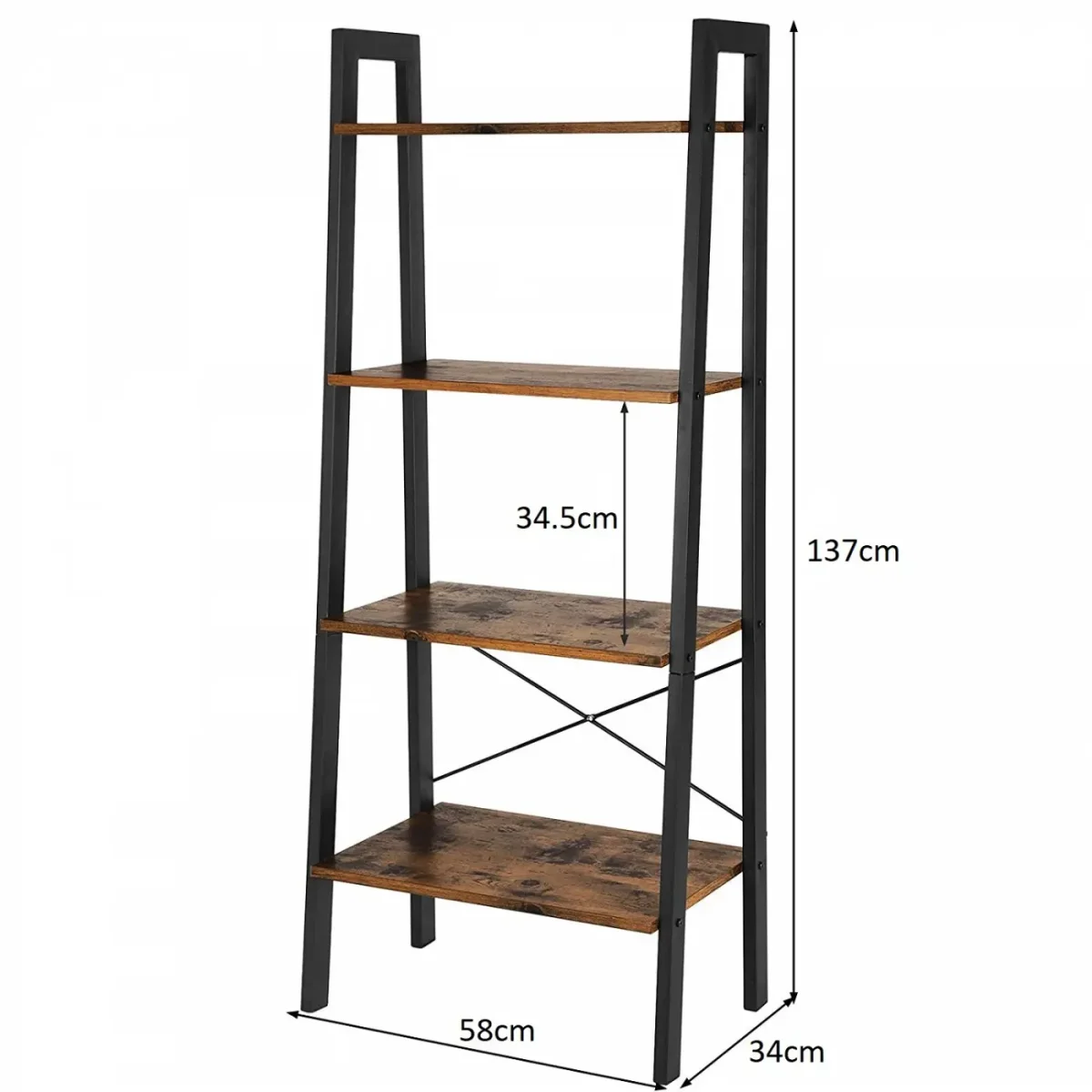 Wandkast Stoer metaal hout industrieel design open boekenkast 137 cm hoog zwart - Afbeelding 6