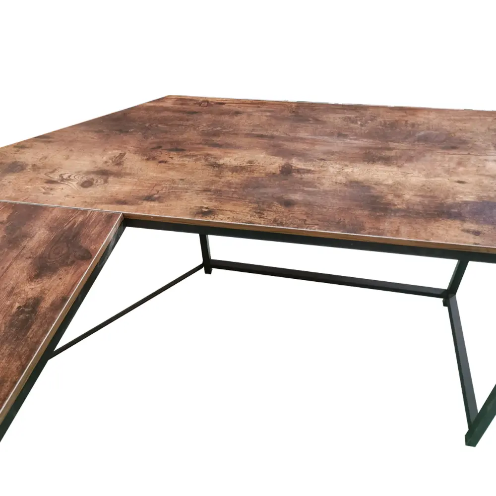 Hoekbureau Stoer – L-vormige computertafel – industrieel vintage – zwart metaal met bruin hout - Afbeelding 5