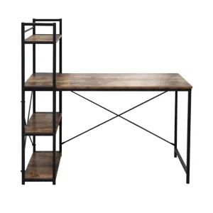 Bureau computertafel Stoer – 3 opbergplanken – industrieel vintage bruin – metaal hout