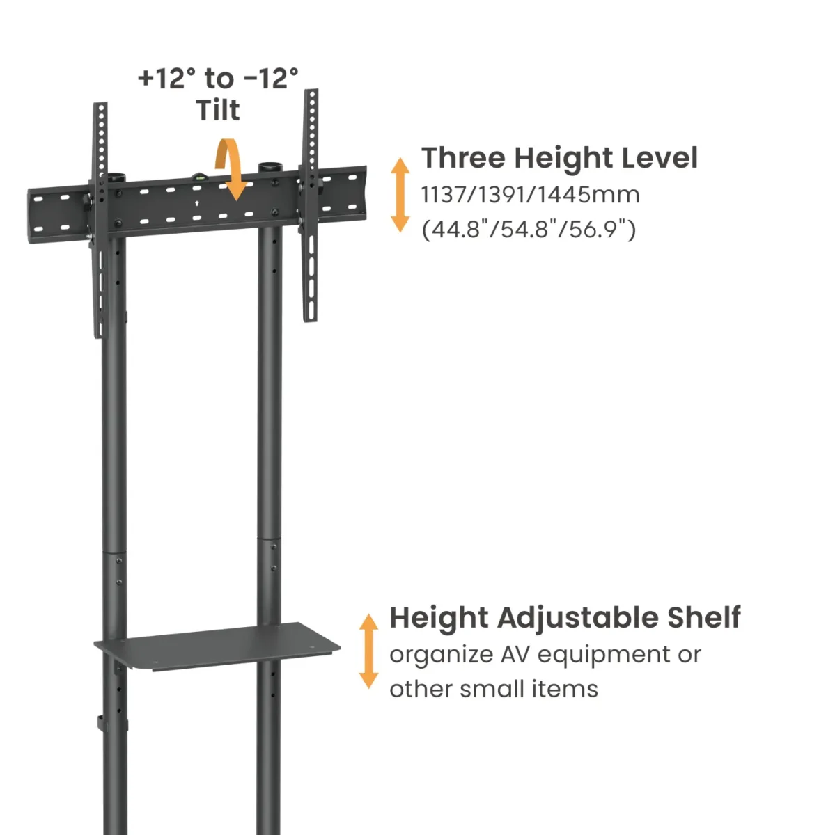 VDD Gaming TV standaard – TV Statief – Verrijdbaar Statief – Draaibaar – Televisie Beugel – Hoogte Verstelbaar – 37″ tot 70″ Schermen – Zwart - Afbeelding 8