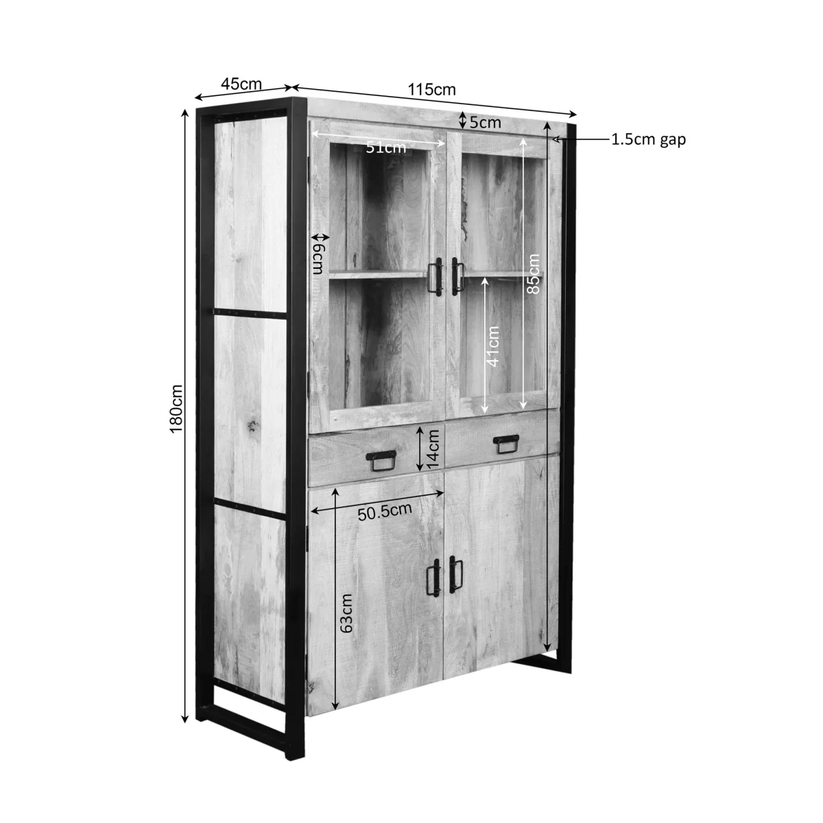 Vitrinekast Britt | 115 cm | Naturel Mango - Afbeelding 5
