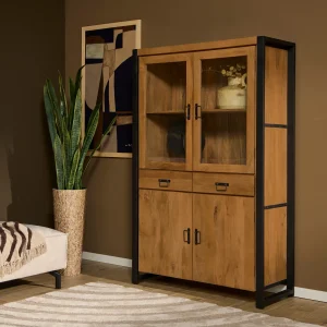 Vitrinekast Britt | 115 cm | Naturel Mangohout | NIEUW | Magazijn leegverkoop
